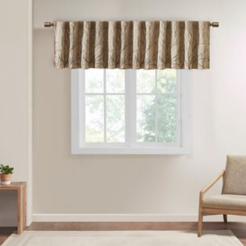 Andora Faux Silk Embroidered Window Valance In Tan